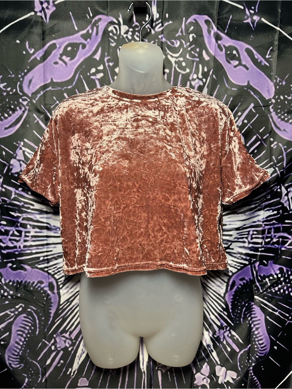 SHEIN Crushed Velvet Crop Top in Mauve Pink